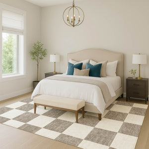 HomeRoots 9' X 12' Stylish Taupe and Ivory Geometric Washable Area Rug - Perfect for Indoor and Outdoor Use! 660761