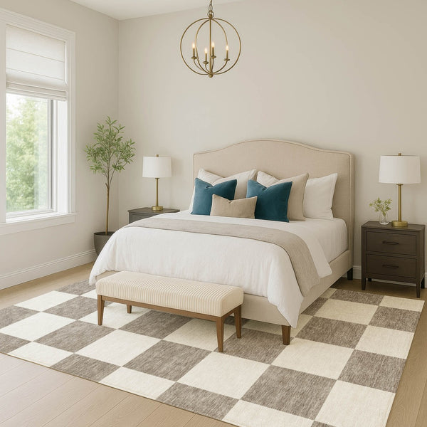 HomeRoots 9' X 12' Stylish Taupe and Ivory Geometric Washable Area Rug - Perfect for Indoor and Outdoor Use! 660761