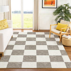 HomeRoots 9' X 12' Stylish Taupe and Ivory Geometric Washable Area Rug - Perfect for Indoor and Outdoor Use! 660761