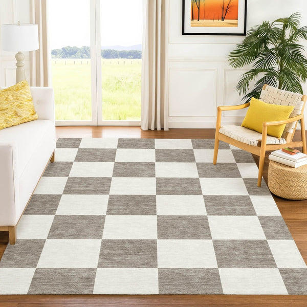 HomeRoots 9' X 12' Stylish Taupe and Ivory Geometric Washable Area Rug - Perfect for Indoor and Outdoor Use! 660761