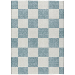 HomeRoots 5' Stylish Teal Blue & Ivory Geometric Area Rug – Durable, Washable, Indoor/Outdoor Versatile Design! 660764