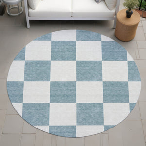 HomeRoots 8' Teal Blue Round Geometric Indoor Outdoor Area Rug - Durable, Washable, Modern Design for All Spaces 660765