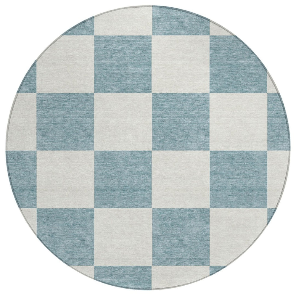 HomeRoots 8' Teal Blue Round Geometric Indoor Outdoor Area Rug - Durable, Washable, Modern Design for All Spaces 660765