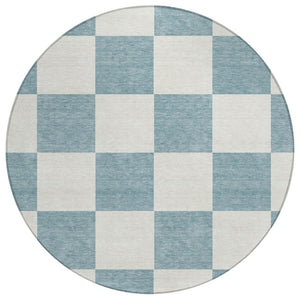HomeRoots 8' Teal Blue Round Geometric Indoor Outdoor Area Rug - Durable, Washable, Modern Design for All Spaces 660765