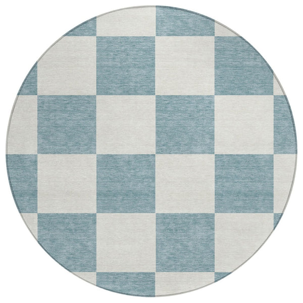HomeRoots 8' Teal Blue Round Geometric Indoor Outdoor Area Rug - Durable, Washable, Modern Design for All Spaces 660765