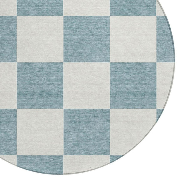 HomeRoots 8' Teal Blue Round Geometric Indoor Outdoor Area Rug - Durable, Washable, Modern Design for All Spaces 660765