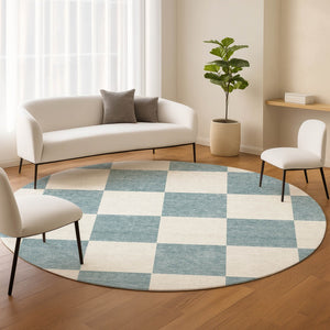 HomeRoots 8' Teal Blue Round Geometric Indoor Outdoor Area Rug - Durable, Washable, Modern Design for All Spaces 660765
