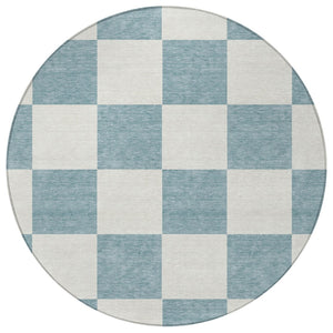HomeRoots 8' Teal Blue Round Geometric Indoor Outdoor Area Rug - Durable, Washable, Modern Design for All Spaces 660765