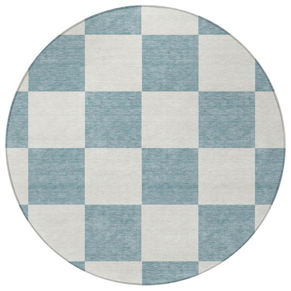 HomeRoots 8' Teal Blue Round Geometric Indoor Outdoor Area Rug - Durable, Washable, Modern Design for All Spaces 660765