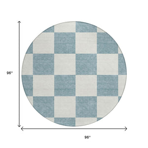 HomeRoots 8' Teal Blue Round Geometric Indoor Outdoor Area Rug - Durable, Washable, Modern Design for All Spaces 660765