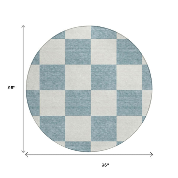 HomeRoots 8' Teal Blue Round Geometric Indoor Outdoor Area Rug - Durable, Washable, Modern Design for All Spaces 660765