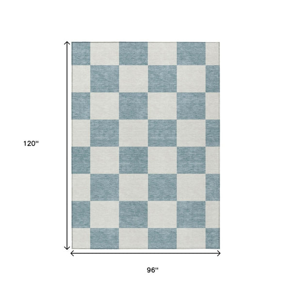 HomeRoots 8' X 10' Teal Blue & Ivory Geometric Area Rug – Washable, Durable, Indoor-Outdoor Perfect for High-Traffic Spaces 660766