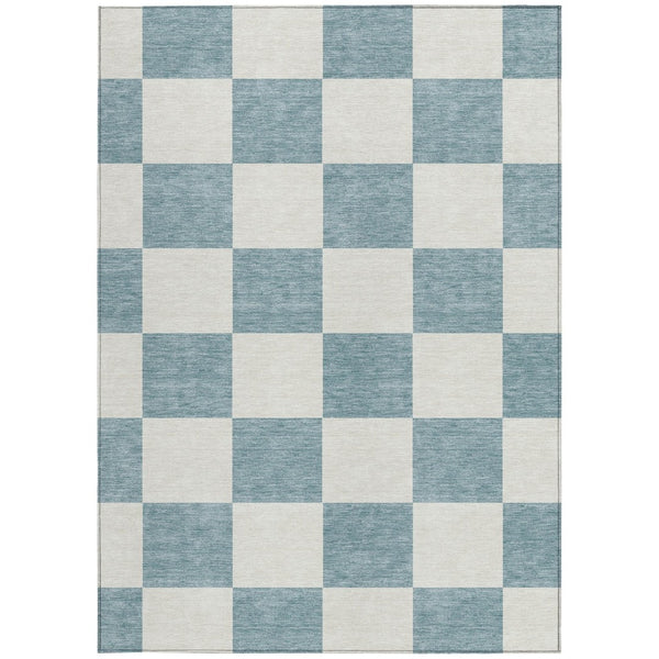 HomeRoots 8' X 10' Teal Blue & Ivory Geometric Area Rug – Washable, Durable, Indoor-Outdoor Perfect for High-Traffic Spaces 660766