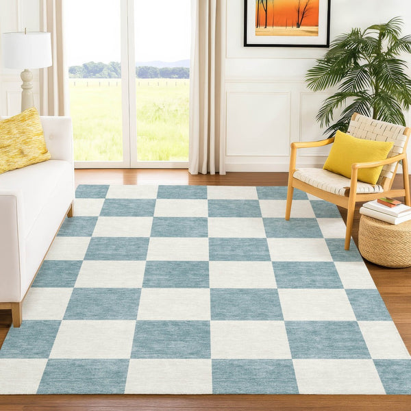 HomeRoots 8' X 10' Teal Blue & Ivory Geometric Area Rug – Washable, Durable, Indoor-Outdoor Perfect for High-Traffic Spaces 660766