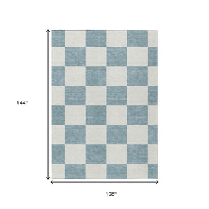HomeRoots 9' X 12' Teal Blue Geometric Area Rug - Stylish, Durable, Washable for Indoor & Outdoor Living Spaces 660767