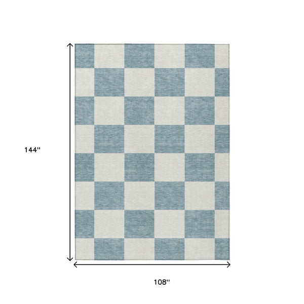 HomeRoots 9' X 12' Teal Blue Geometric Area Rug - Stylish, Durable, Washable for Indoor & Outdoor Living Spaces 660767