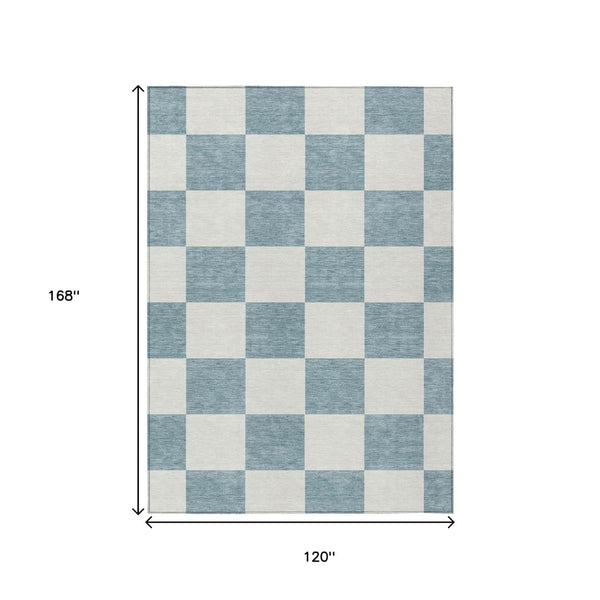 HomeRoots 10' Teal Blue & Ivory Geometric Area Rug – Durable, Washable, Indoor/Outdoor, Perfect for High Traffic Areas! 660768