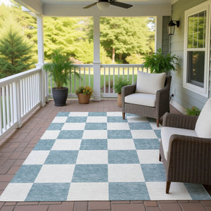 HomeRoots 10' Teal Blue & Ivory Geometric Area Rug – Durable, Washable, Indoor/Outdoor, Perfect for High Traffic Areas! 660768