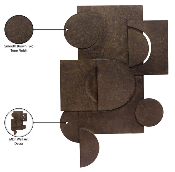 Meridian Furniture Nuvori Geometric 3d Sculptural Mdf Wall Art Relief Decor for Modern Living Interiors Brown 66076Brown