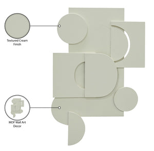 Meridian Furniture Nuvori Geometric 3d Sculptural Mdf Wall Art Relief Decor for Modern Living Interiors Cream 66076Cream