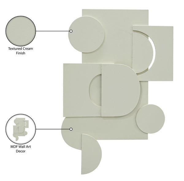 Meridian Furniture Nuvori Geometric 3d Sculptural Mdf Wall Art Relief Decor for Modern Living Interiors Cream 66076Cream