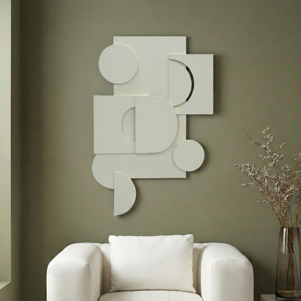 Meridian Furniture Nuvori Geometric 3d Sculptural Mdf Wall Art Relief Decor for Modern Living Interiors Cream 66076Cream