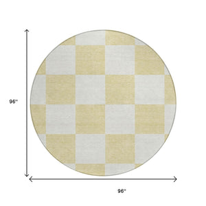 HomeRoots 8' Round Geometric Washable Rug in Wheat and Beige - Stylish Indoor/Outdoor Accent for Any Space 660771