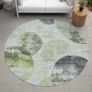 HomeRoots 8' Artichoke Green & Ivory Round Abstract Rug – Stylish, Washable, Indoor/Outdoor, Durable Design 660777