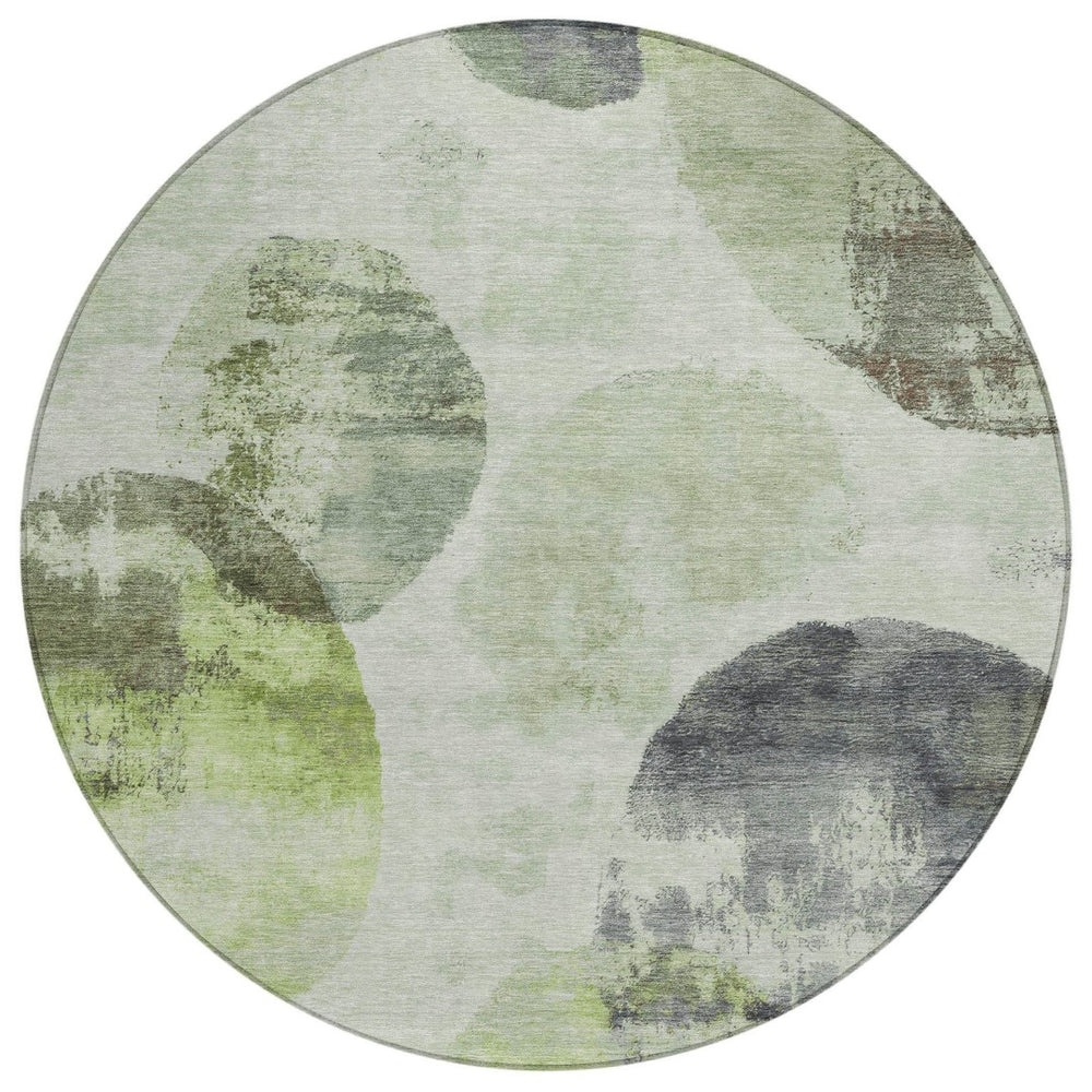 HomeRoots 8' Artichoke Green & Ivory Round Abstract Rug – Stylish, Washable, Indoor/Outdoor, Durable Design 660777