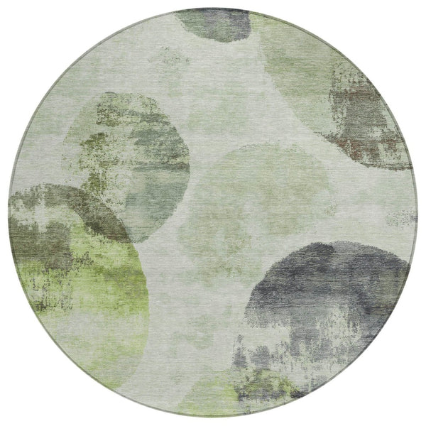 HomeRoots 8' Artichoke Green & Ivory Round Abstract Rug – Stylish, Washable, Indoor/Outdoor, Durable Design 660777