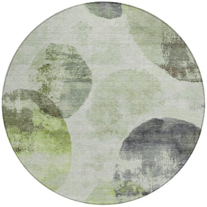 HomeRoots 8' Artichoke Green & Ivory Round Abstract Rug – Stylish, Washable, Indoor/Outdoor, Durable Design 660777
