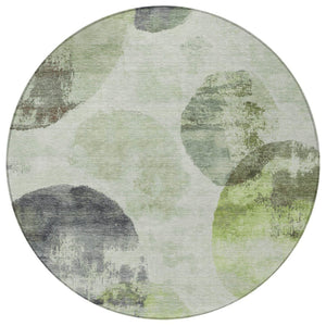 HomeRoots 8' Artichoke Green & Ivory Round Abstract Rug – Stylish, Washable, Indoor/Outdoor, Durable Design 660777