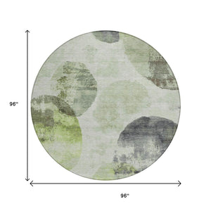 HomeRoots 8' Artichoke Green & Ivory Round Abstract Rug – Stylish, Washable, Indoor/Outdoor, Durable Design 660777