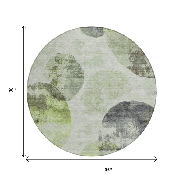 HomeRoots 8' Artichoke Green & Ivory Round Abstract Rug – Stylish, Washable, Indoor/Outdoor, Durable Design 660777