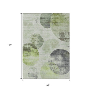 HomeRoots 8' X 10' Artichoke Green & Ivory Abstract Washable Rug - Stylish, Durable for Indoor & Outdoor Use! 660778