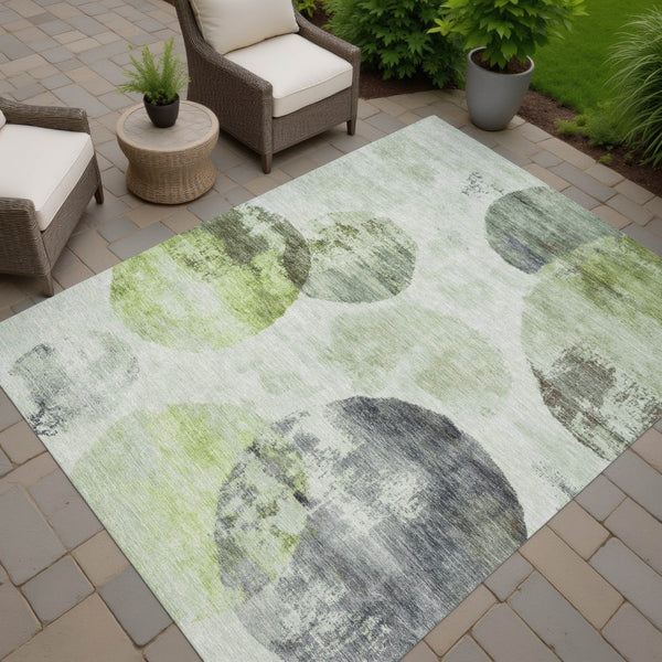 HomeRoots 8' X 10' Artichoke Green & Ivory Abstract Washable Rug - Stylish, Durable for Indoor & Outdoor Use! 660778