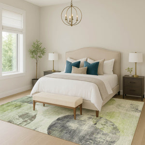 HomeRoots 8' X 10' Artichoke Green & Ivory Abstract Washable Rug - Stylish, Durable for Indoor & Outdoor Use! 660778