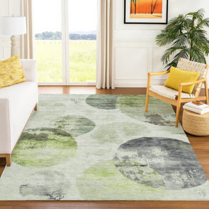 HomeRoots 9' X 12' Artichoke Green Abstract Washable Area Rug - Stylish, Durable, Indoor/Outdoor Versatility! 660779