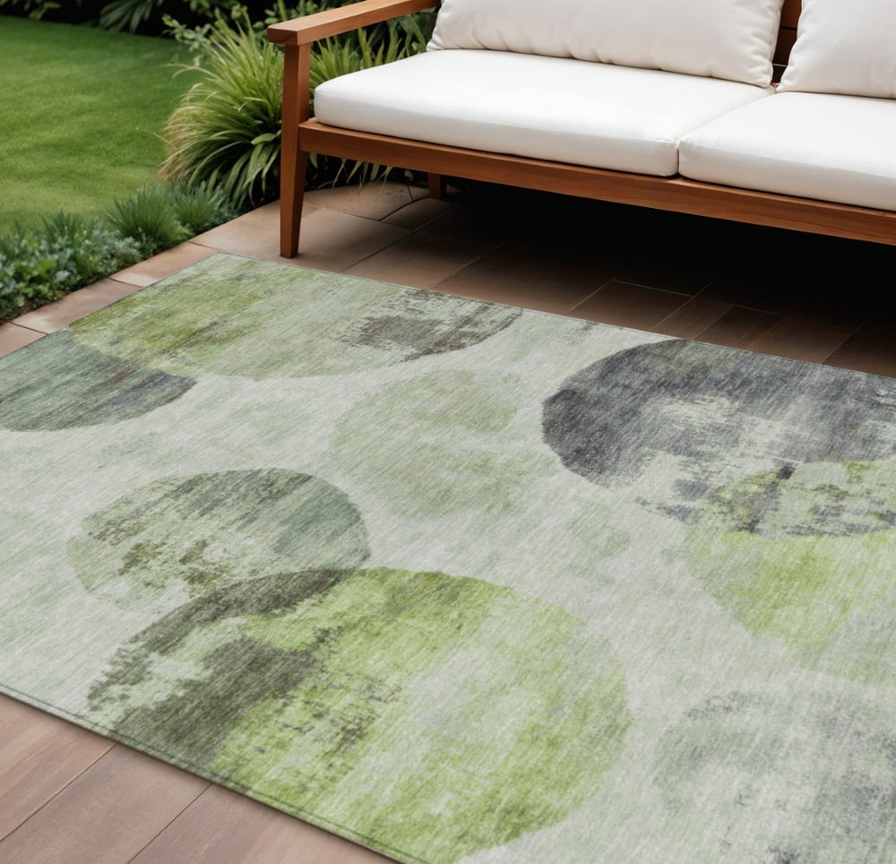 HomeRoots 10' X 14' Artichoke Green Abstract Washable Rug - Durable Indoor/Outdoor Design for Modern Spaces 660780