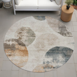 HomeRoots 8' Round Abstract Area Rug in Beige, Khaki & Ivory – Durable Washable Indoor/Outdoor Style for All Spaces 660783