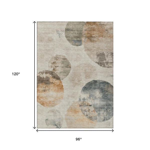 HomeRoots 8' X 10' Beige Khaki & Ivory Abstract Area Rug - Durable, Washable Design for Indoor & Outdoor Spaces 660784