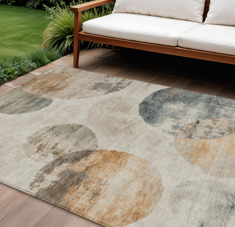 HomeRoots 10' Abstract Washable Indoor/Outdoor Area Rug in Beige Khaki & Ivory – Durable, Stylish, Versatile! 660786