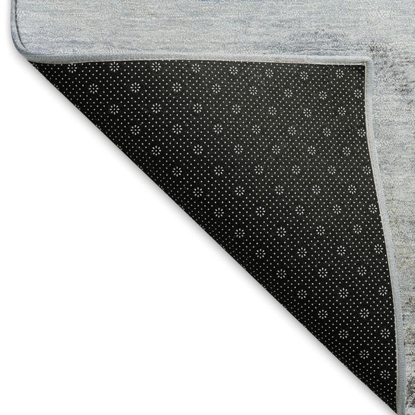HomeRoots 8' Modern Abstract Round Area Rug in Denim Blue, Taupe & Ivory - Washable, Durable for Indoors & Outdoors 660789
