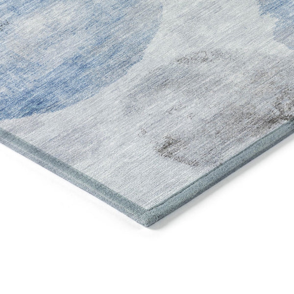 HomeRoots 8' Modern Abstract Round Area Rug in Denim Blue, Taupe & Ivory - Washable, Durable for Indoors & Outdoors 660789