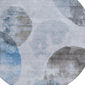 HomeRoots 8' Modern Abstract Round Area Rug in Denim Blue, Taupe & Ivory - Washable, Durable for Indoors & Outdoors 660789