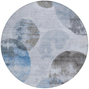 HomeRoots 8' Modern Abstract Round Area Rug in Denim Blue, Taupe & Ivory - Washable, Durable for Indoors & Outdoors 660789