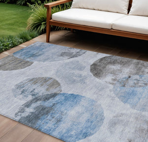 HomeRoots 10' Abstract Washable Area Rug in Denim Blue, Taupe & Ivory - Durable for Indoor/Outdoor Use 660792