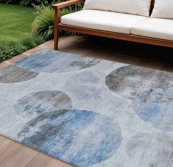 HomeRoots 10' Abstract Washable Area Rug in Denim Blue, Taupe & Ivory - Durable for Indoor/Outdoor Use 660792