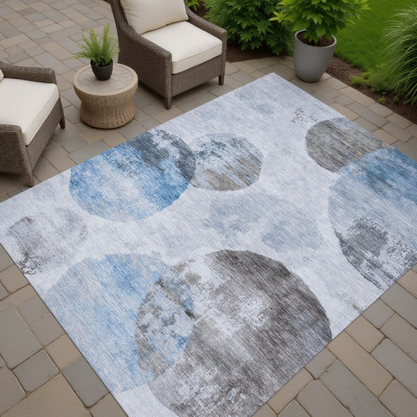 HomeRoots 10' Abstract Washable Area Rug in Denim Blue, Taupe & Ivory - Durable for Indoor/Outdoor Use 660792