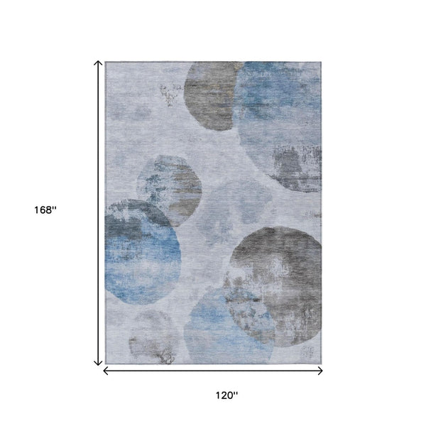 HomeRoots 10' Abstract Washable Area Rug in Denim Blue, Taupe & Ivory - Durable for Indoor/Outdoor Use 660792